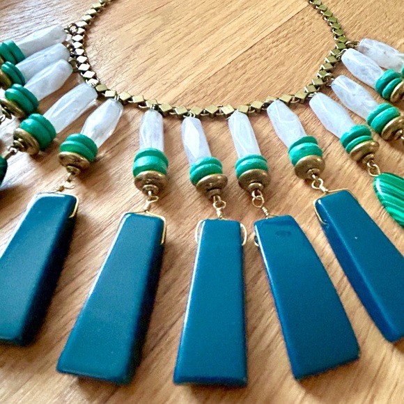 Anthropologie Malachite Equatorial Fringe Bib Statement Necklace - Picture 2 of 4